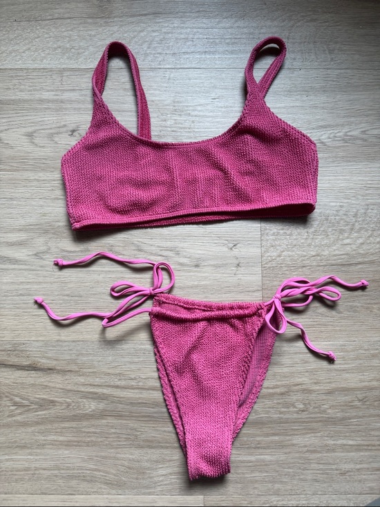 Skatie Other - Skatie Textured Pink Tie-Side Bikini Set
